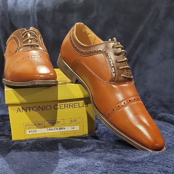 Antonio Cerrelli Vegan Brown and Tan Oxford Shoes - Picture 1 of 8